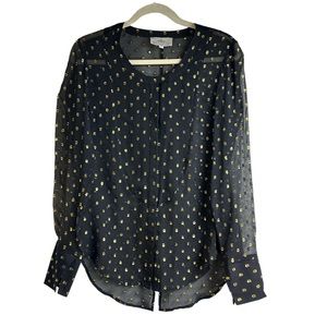 Madison Marcus Silk Button Down Top Gold Metallic Black Size Small Holiday Top